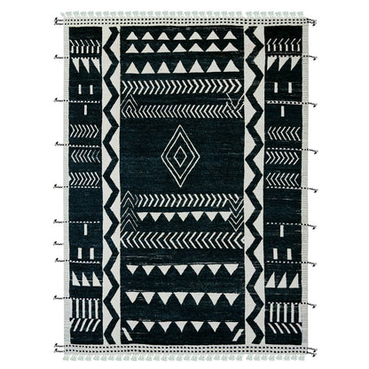 Tribal & Geometric Wool Hand Knotted Rug Black 9.4x12.10 -O020524