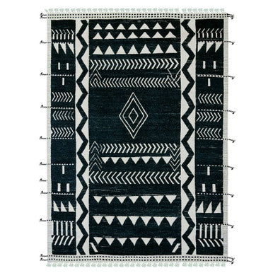 Tribal & Geometric Wool Hand Knotted Rug Black 9.4x12.10 -O020524