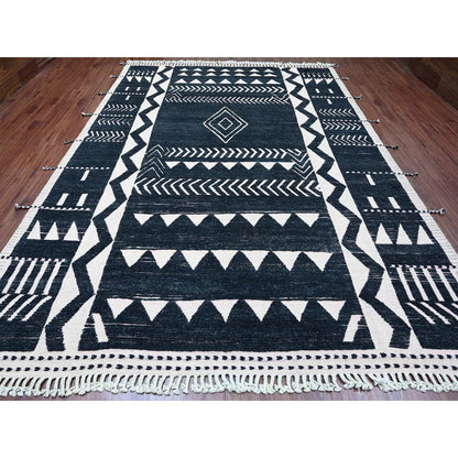 Tribal & Geometric Wool Hand Knotted Rug Black 9.4x12.10 -O020524