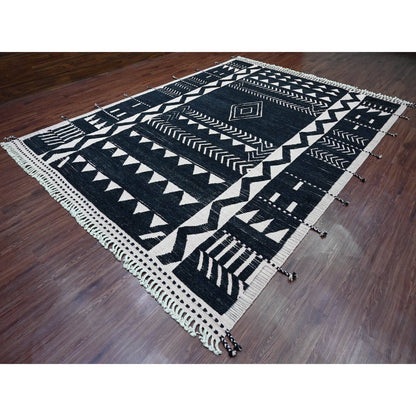Tribal & Geometric Wool Hand Knotted Rug Black 9.4x12.10 -O020524