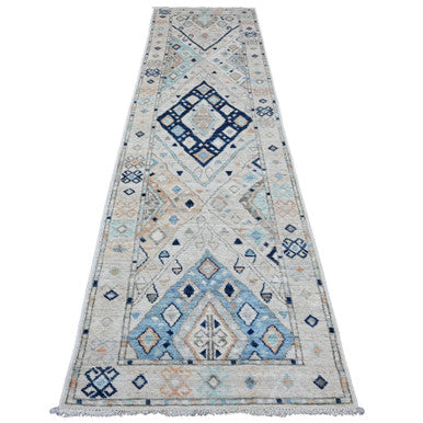 Oushak And Peshawar Wool Hand Knotted Rug Ivory 3.1x11.8 -O020530