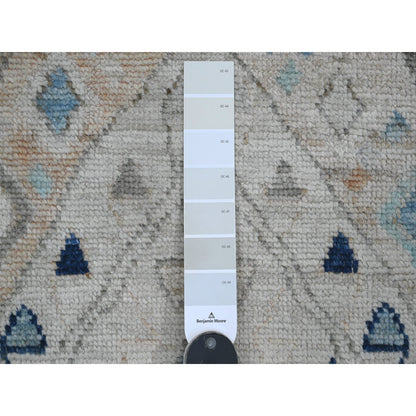 Oushak And Peshawar Wool Hand Knotted Rug Ivory 3.1x11.8 -O020530