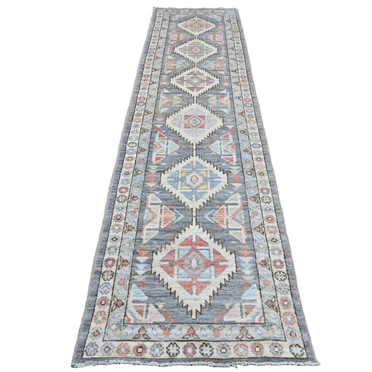 Oushak And Peshawar Wool Hand Knotted Rug Grey 2.11x11.6 -O020531