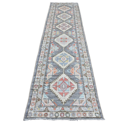 Oushak And Peshawar Wool Hand Knotted Rug Grey 2.11x11.6 -O020531