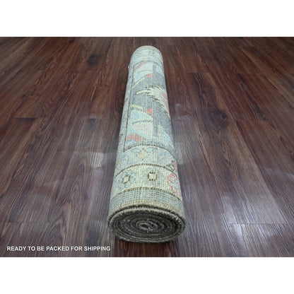 Oushak And Peshawar Wool Hand Knotted Rug Grey 2.11x11.6 -O020531