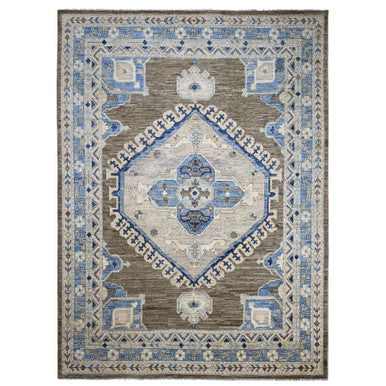 Oushak And Peshawar Wool Hand Knotted Rug Brown 11.8x15.6 -O020538