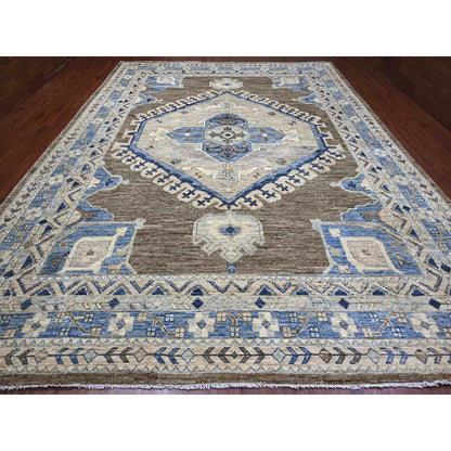 Oushak And Peshawar Wool Hand Knotted Rug Brown 11.8x15.6 -O020538
