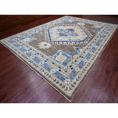 Oushak And Peshawar Wool Hand Knotted Rug Brown 11.8x15.6 -O020538