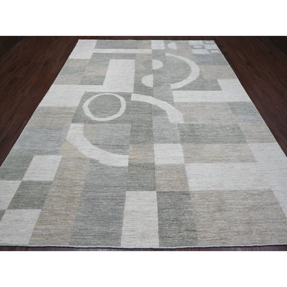 Tribal & Geometric Wool Hand Knotted Rug Grey 8.9x11.6 -O020540