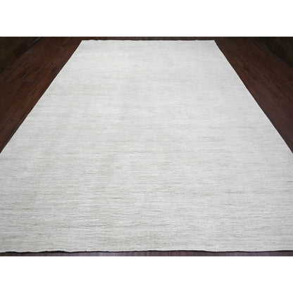 Modern and Contemporary Wool Hand Knotted Rug Ivory 9.9x13.6 -O020541
