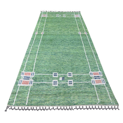 Tribal & Geometric Wool Hand Knotted Rug Green 5.1x12.3 -O020548