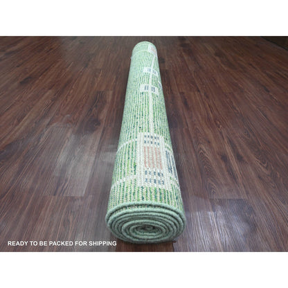 Tribal & Geometric Wool Hand Knotted Rug Green 5.1x12.3 -O020548