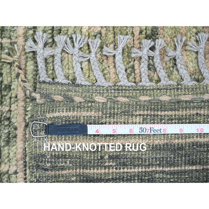 Tribal & Geometric Wool Hand Knotted Rug Green 4.5x7.8 -O020549
