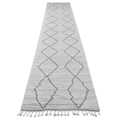 Tribal & Geometric Wool Hand Knotted Rug Ivory 3.2x15.4 -O020551
