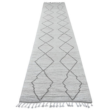 Tribal & Geometric Wool Hand Knotted Rug Ivory 3.2x15.4 -O020551