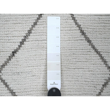 Tribal & Geometric Wool Hand Knotted Rug Ivory 3.2x15.4 -O020551