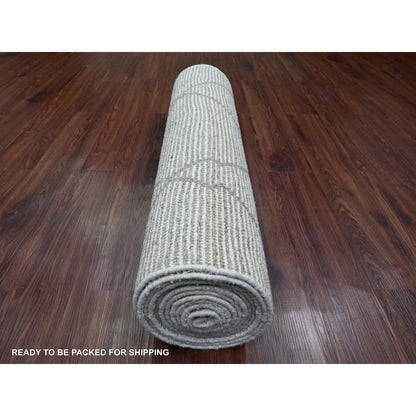 Tribal & Geometric Wool Hand Knotted Rug Ivory 3.2x15.4 -O020551