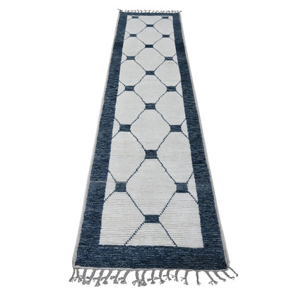 Tribal & Geometric Wool Hand Knotted Rug Ivory 2.6x10.4 -O020552