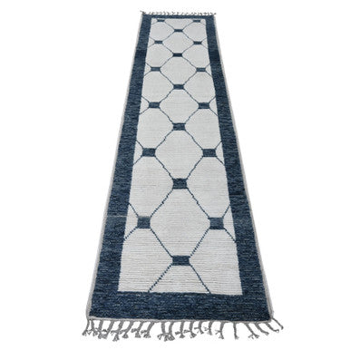 Tribal & Geometric Wool Hand Knotted Rug Ivory 2.6x10.4 -O020552