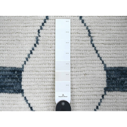 Tribal & Geometric Wool Hand Knotted Rug Ivory 2.6x10.4 -O020552