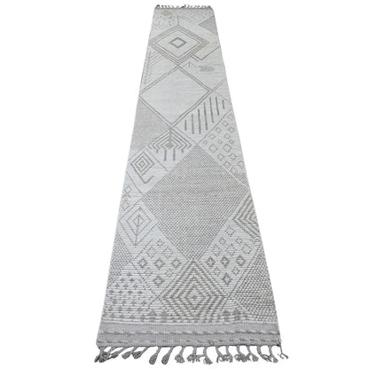 Tribal & Geometric Wool Hand Knotted Rug Ivory 2.5x14.3 -O020554