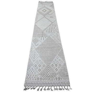 Tribal & Geometric Wool Hand Knotted Rug Ivory 2.5x14.3 -O020554