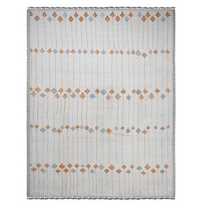 Tribal & Geometric Wool Hand Knotted Rug Ivory 12.5x15.2 -O020560