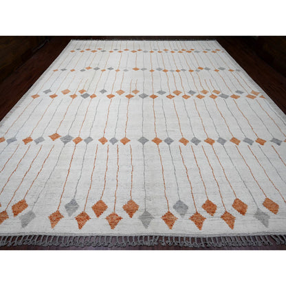 Tribal & Geometric Wool Hand Knotted Rug Ivory 12.5x15.2 -O020560