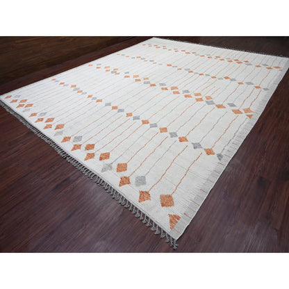 Tribal & Geometric Wool Hand Knotted Rug Ivory 12.5x15.2 -O020560