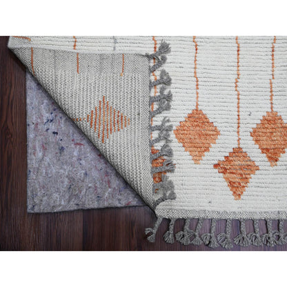 Tribal & Geometric Wool Hand Knotted Rug Ivory 12.5x15.2 -O020560