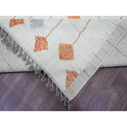 Tribal & Geometric Wool Hand Knotted Rug Ivory 12.5x15.2 -O020560