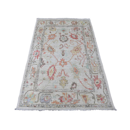 Oushak And Peshawar Wool Hand Knotted Rug Ivory 3.10x5.10 -O020568