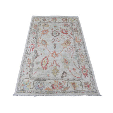 Oushak And Peshawar Wool Hand Knotted Rug Ivory 3.10x5.10 -O020568