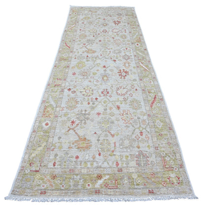 Oushak And Peshawar Wool Hand Knotted Rug Ivory 4.0x11.9 -O020571