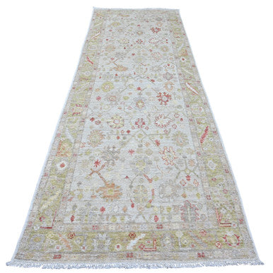 Oushak And Peshawar Wool Hand Knotted Rug Ivory 4.0x11.9 -O020571