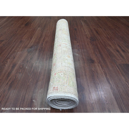 Oushak And Peshawar Wool Hand Knotted Rug Ivory 4.0x11.9 -O020571