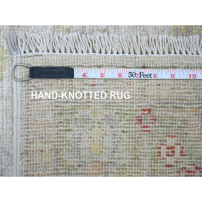 Oushak And Peshawar Wool Hand Knotted Rug Ivory 4.0x11.9 -O020571