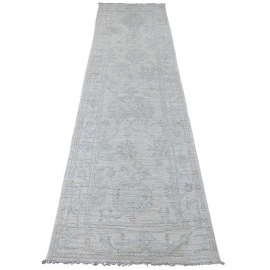 Oushak And Peshawar Wool Hand Knotted Rug Ivory 2.8x9.8 -O020577