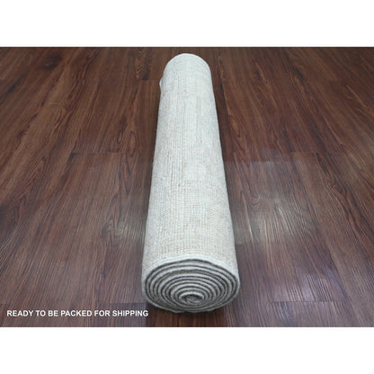 Oushak And Peshawar Wool Hand Knotted Rug Ivory 2.8x9.8 -O020577