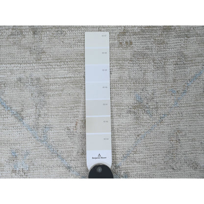 Oushak And Peshawar Wool Hand Knotted Rug Ivory 2.8x12.4 -O020582