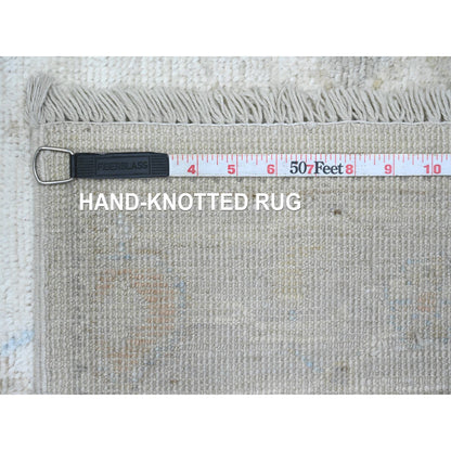 Oushak And Peshawar Wool Hand Knotted Rug Ivory 2.8x12.4 -O020582