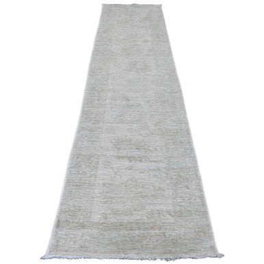 Oushak And Peshawar Wool Hand Knotted Rug Ivory 2.10x11.5 -O020584