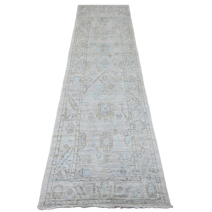 Oushak And Peshawar Wool Hand Knotted Rug Grey 2.6x9.7 -O020591