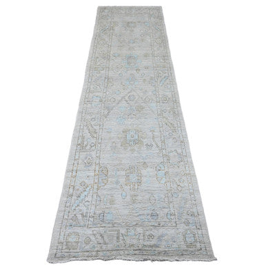 Oushak And Peshawar Wool Hand Knotted Rug Grey 2.6x9.7 -O020591