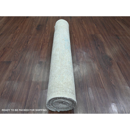 Oushak And Peshawar Wool Hand Knotted Rug Ivory 3.0x9.9 -O020592