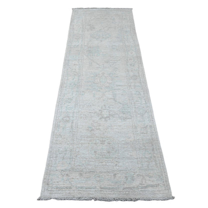 Oushak And Peshawar Wool Hand Knotted Rug Ivory 2.7x7.8 -O020593