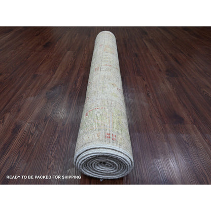 Oushak And Peshawar Wool Hand Knotted Rug Ivory 3.11x11.9 -O020600