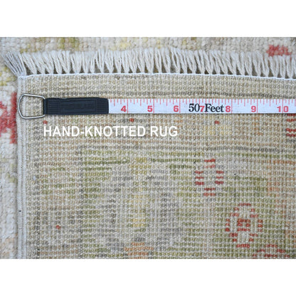 Oushak And Peshawar Wool Hand Knotted Rug Ivory 3.11x11.9 -O020600