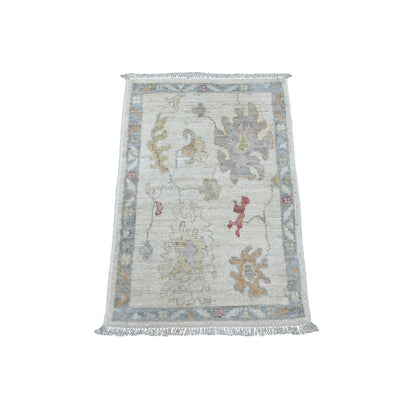 Oushak And Peshawar Wool Hand Knotted Rug Ivory 1.11x2.11 -O020601