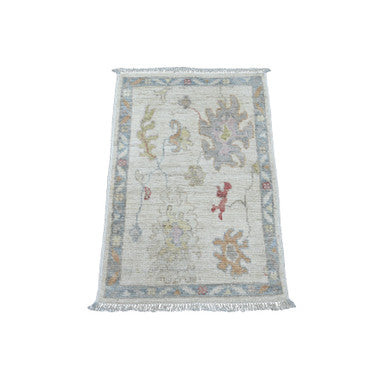 Oushak And Peshawar Wool Hand Knotted Rug Ivory 1.11x2.11 -O020601